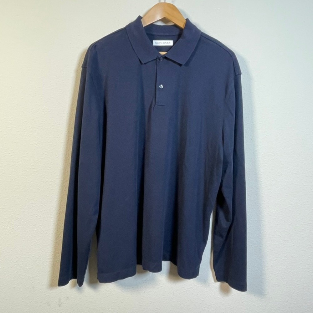 Banana Republic Polo Shirt Mens XL Navy Blue Cotton Long Sleeve Solid Casual